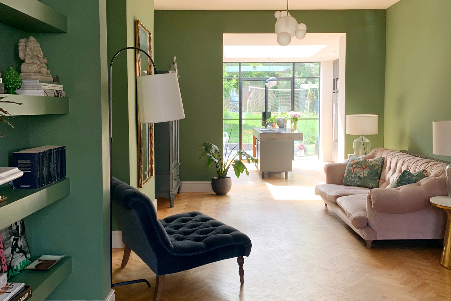 Lynlea West Studio green living room design