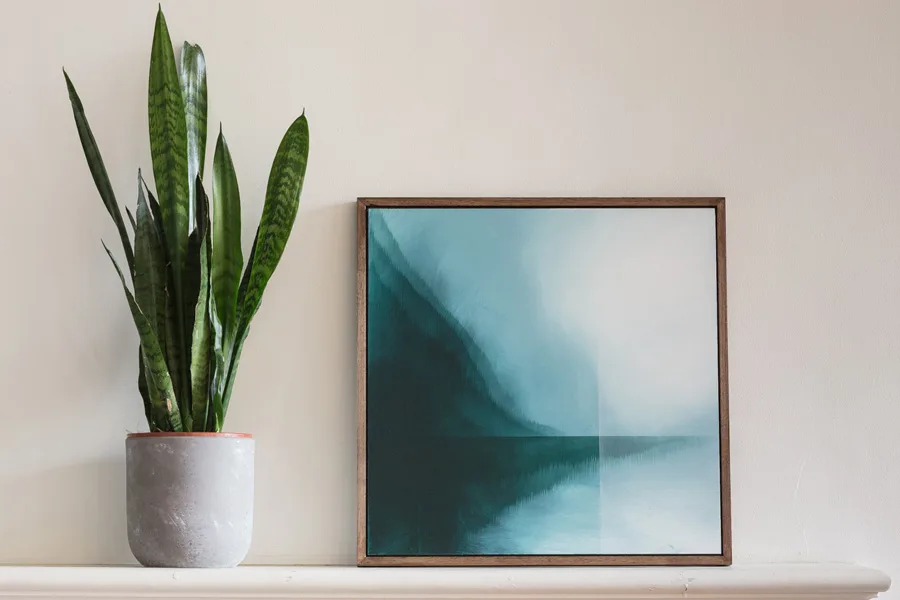 Laura Pedley abstract art on fireplace