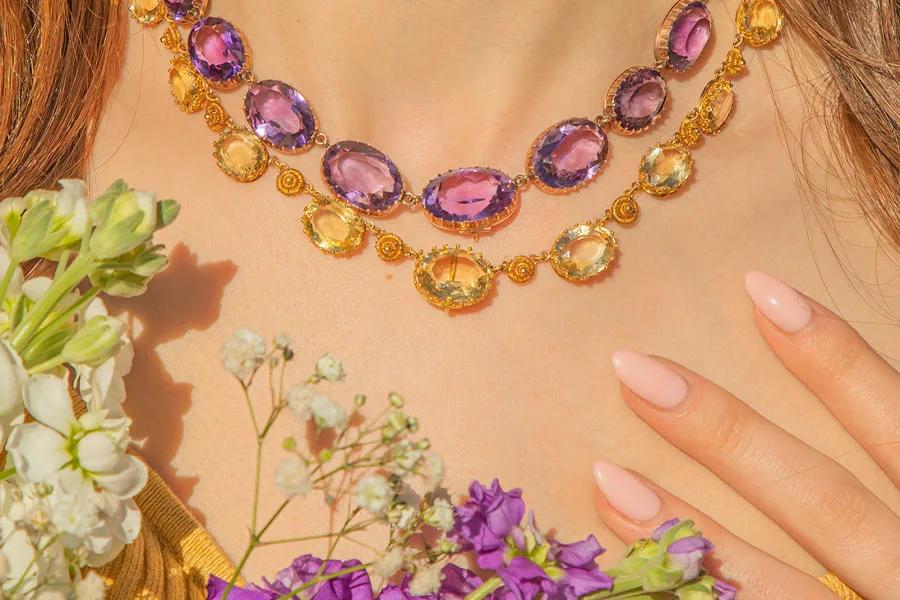 crystals necklaces in purple and orange by lillicoco